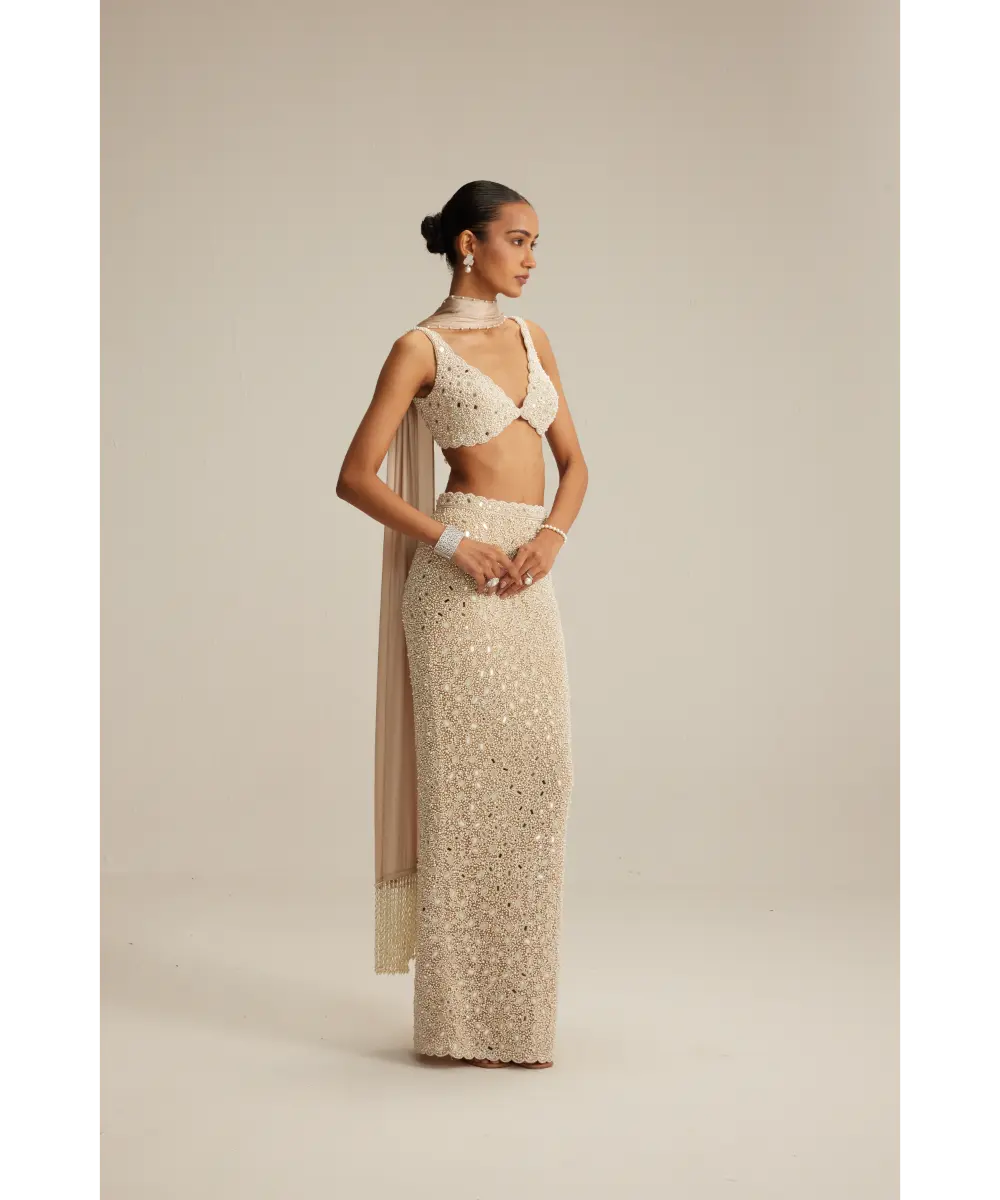 VVANI VATS- Light Beige Pencil Skirt Set